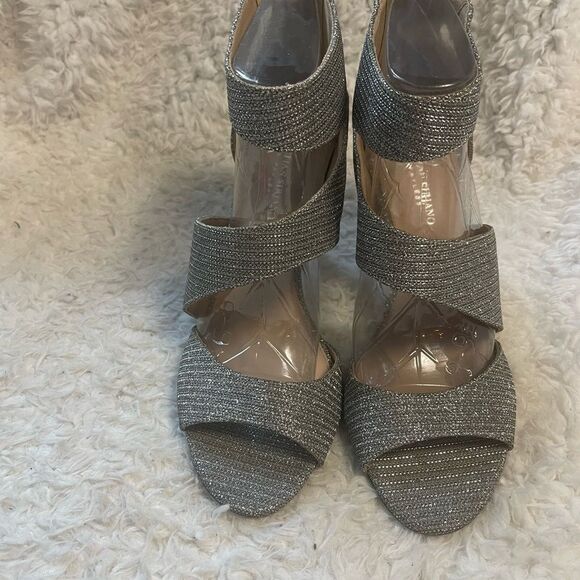 Christian Siriano Silver Shimmer strappy 3.5" Heels Open Toe Ankle Strap SZ12 - Picture 2 of 9